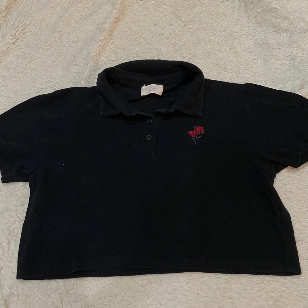 Pins & needles rose cropped polo